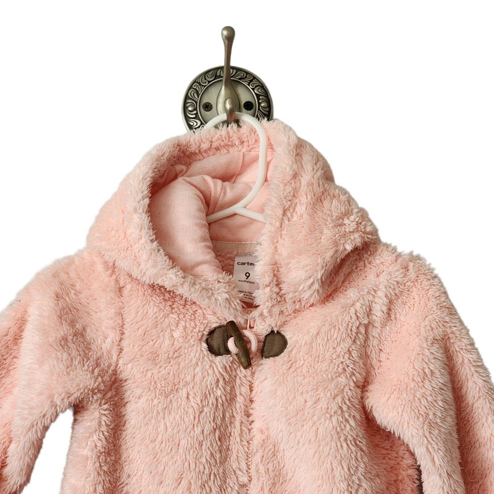 Carter's Baby 9M Clothing Outfit Girls Hooded Sherpa Bunting Pink Bear - Picture 4 of 14